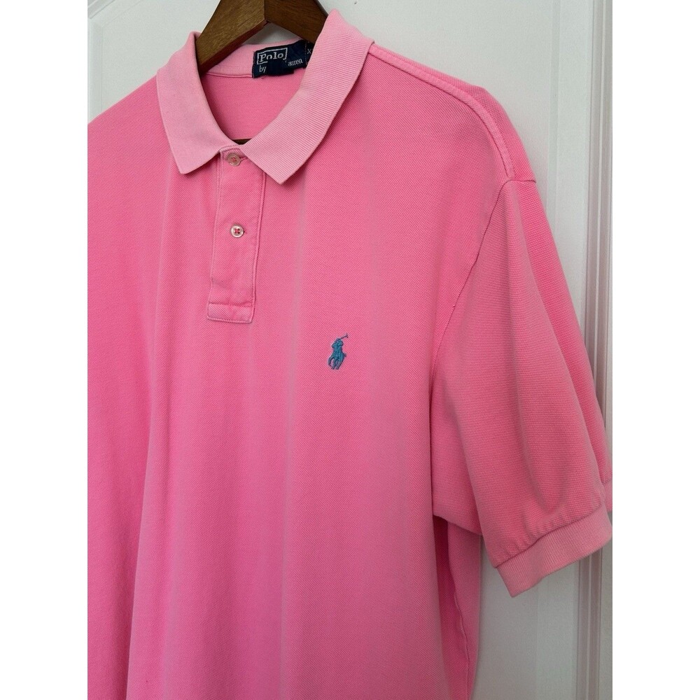 Polo Ralph Lauren Mens Shirt 2XL Neon Pink Pique Preppy Pony XXL Vintage - Picture 2 of 8